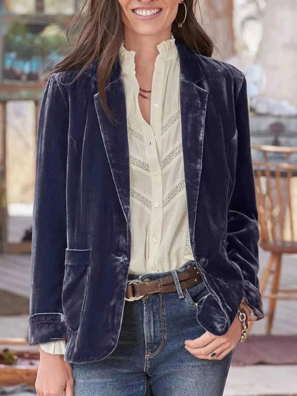 Pocketed Button Up Lapel Collar Blazer - ShalayeFashion