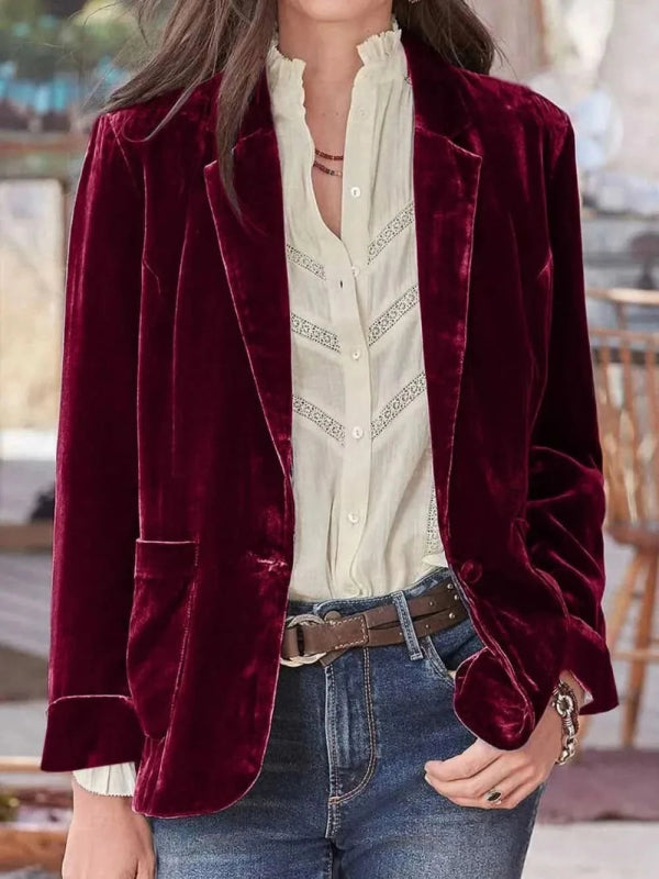 Pocketed Button Up Lapel Collar Blazer - ShalayeFashion
