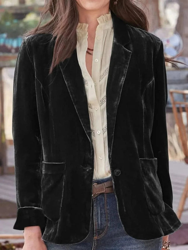 Pocketed Button Up Lapel Collar Blazer - ShalayeFashion