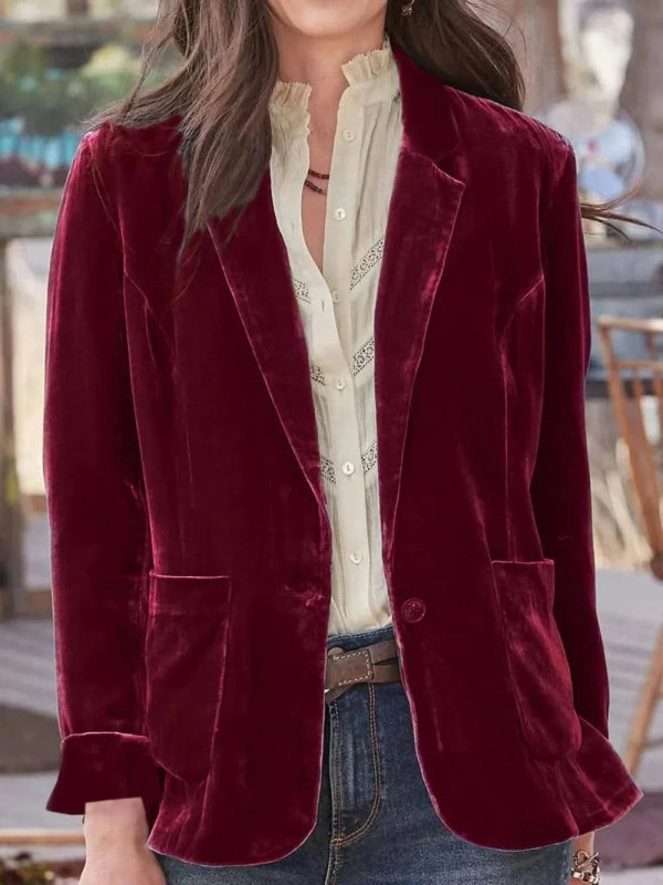 Pocketed Button Up Lapel Collar Blazer - ShalayeFashion