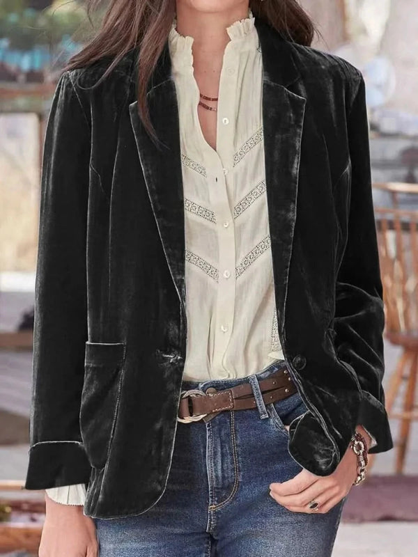 Pocketed Button Up Lapel Collar Blazer - ShalayeFashion