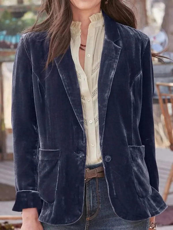 Pocketed Button Up Lapel Collar Blazer - ShalayeFashion