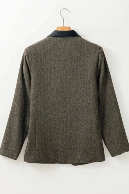 Pocketed Buttoned Long Sleeve Blazer - ShalayeFashion