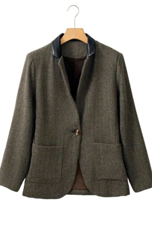 Pocketed Buttoned Long Sleeve Blazer - ShalayeFashion