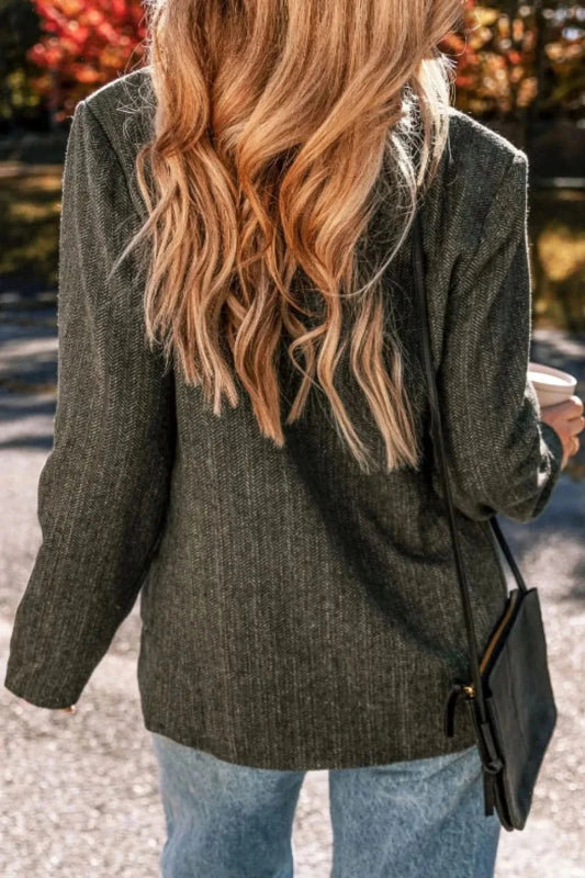 Pocketed Buttoned Long Sleeve Blazer - ShalayeFashion