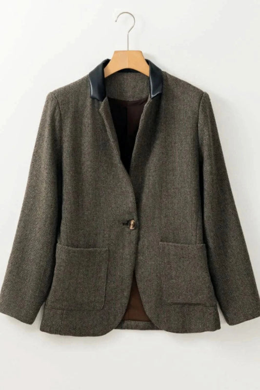 Pocketed Buttoned Long Sleeve Blazer - ShalayeFashion