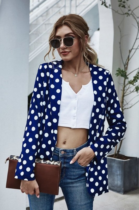 Polka Dot Long Sleeve Blazer - ShalayeFashion