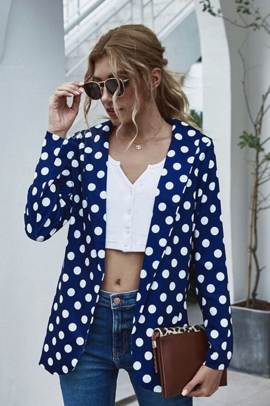 Polka Dot Long Sleeve Blazer - ShalayeFashion