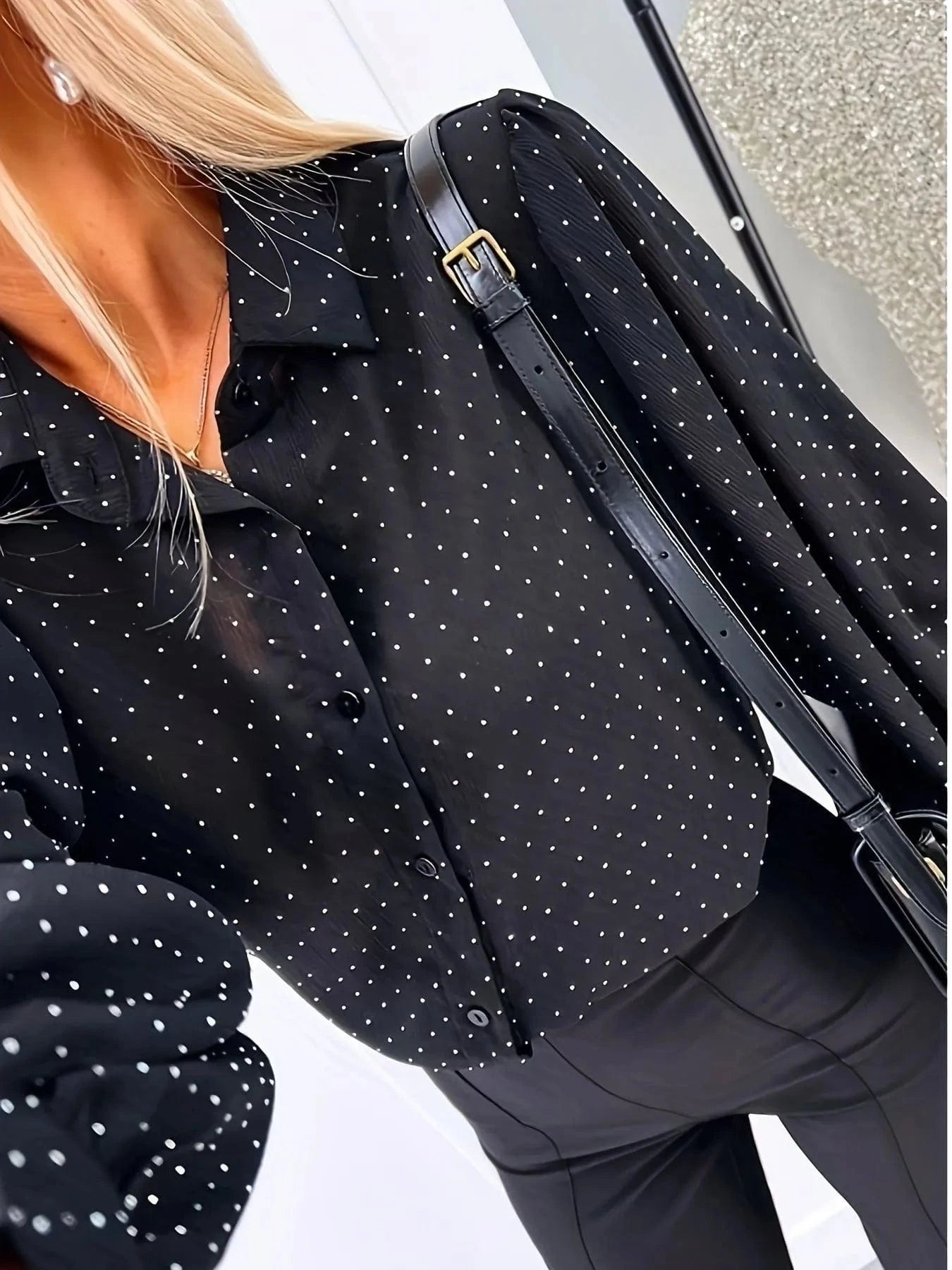 Polka Dot Oversized Button - Up Shirt - ShalayeFashion