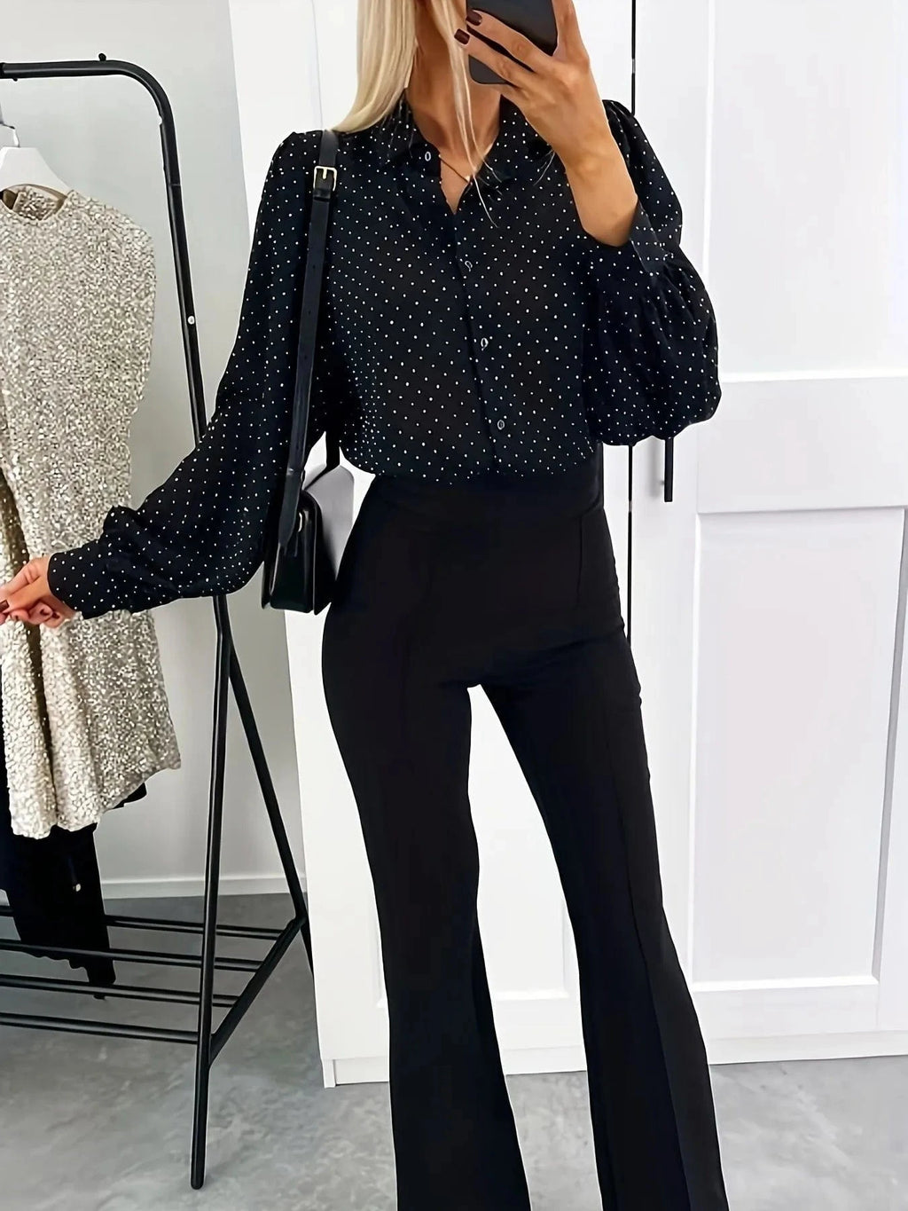 Polka Dot Oversized Button - Up Shirt - ShalayeFashion