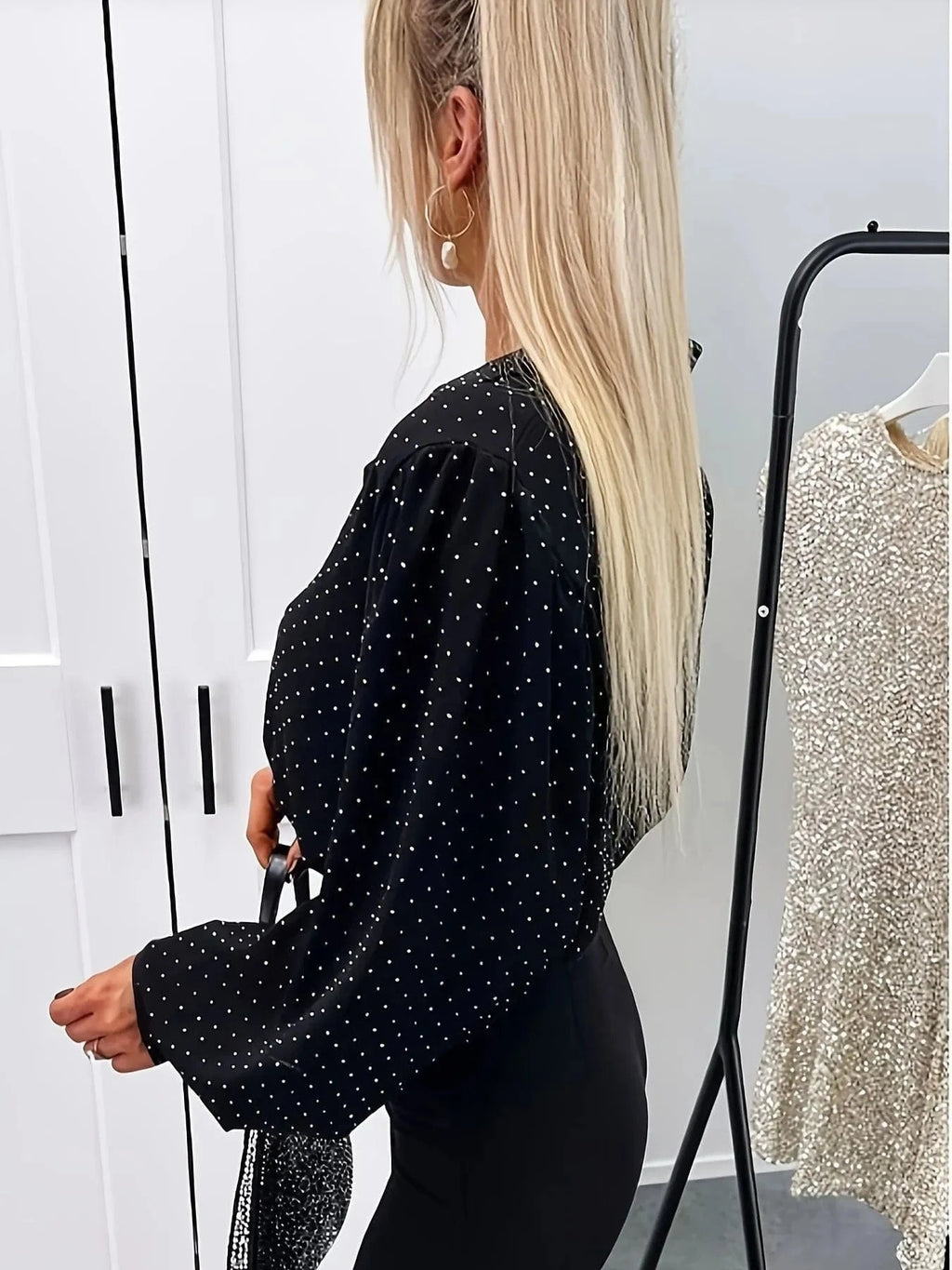 Polka Dot Oversized Button - Up Shirt - ShalayeFashion