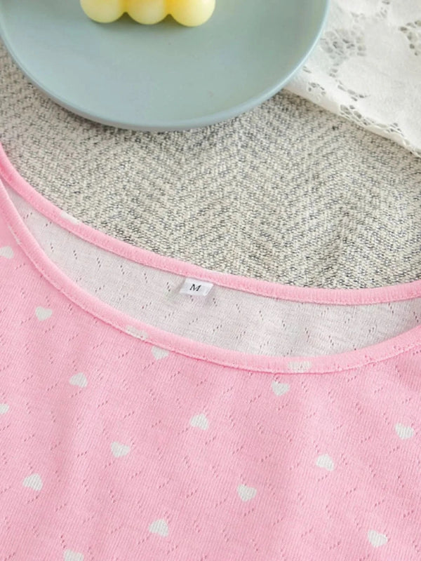 Polka Dot Round Neck Top and Pants Lounge Set - ShalayeFashion
