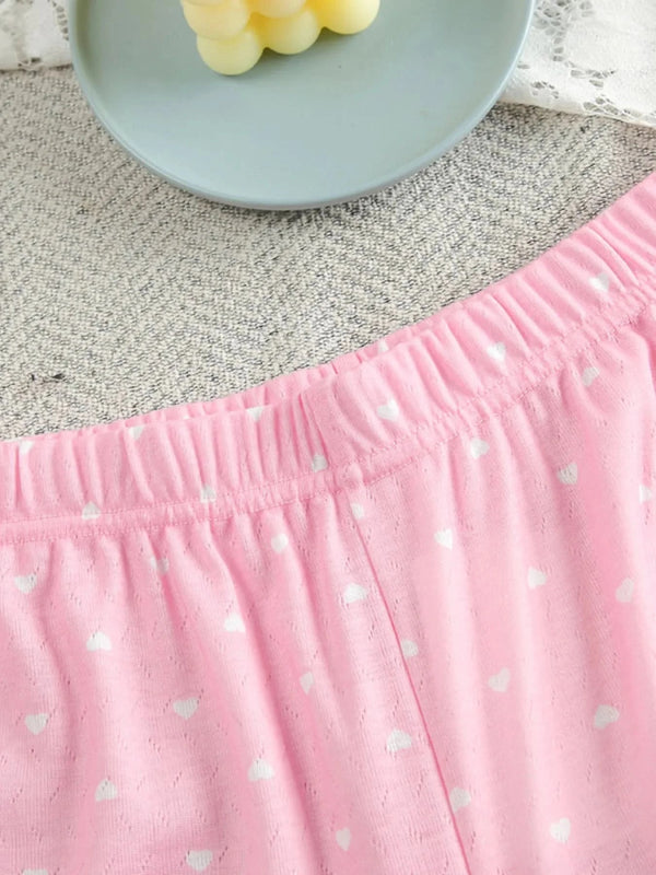 Polka Dot Round Neck Top and Pants Lounge Set - ShalayeFashion