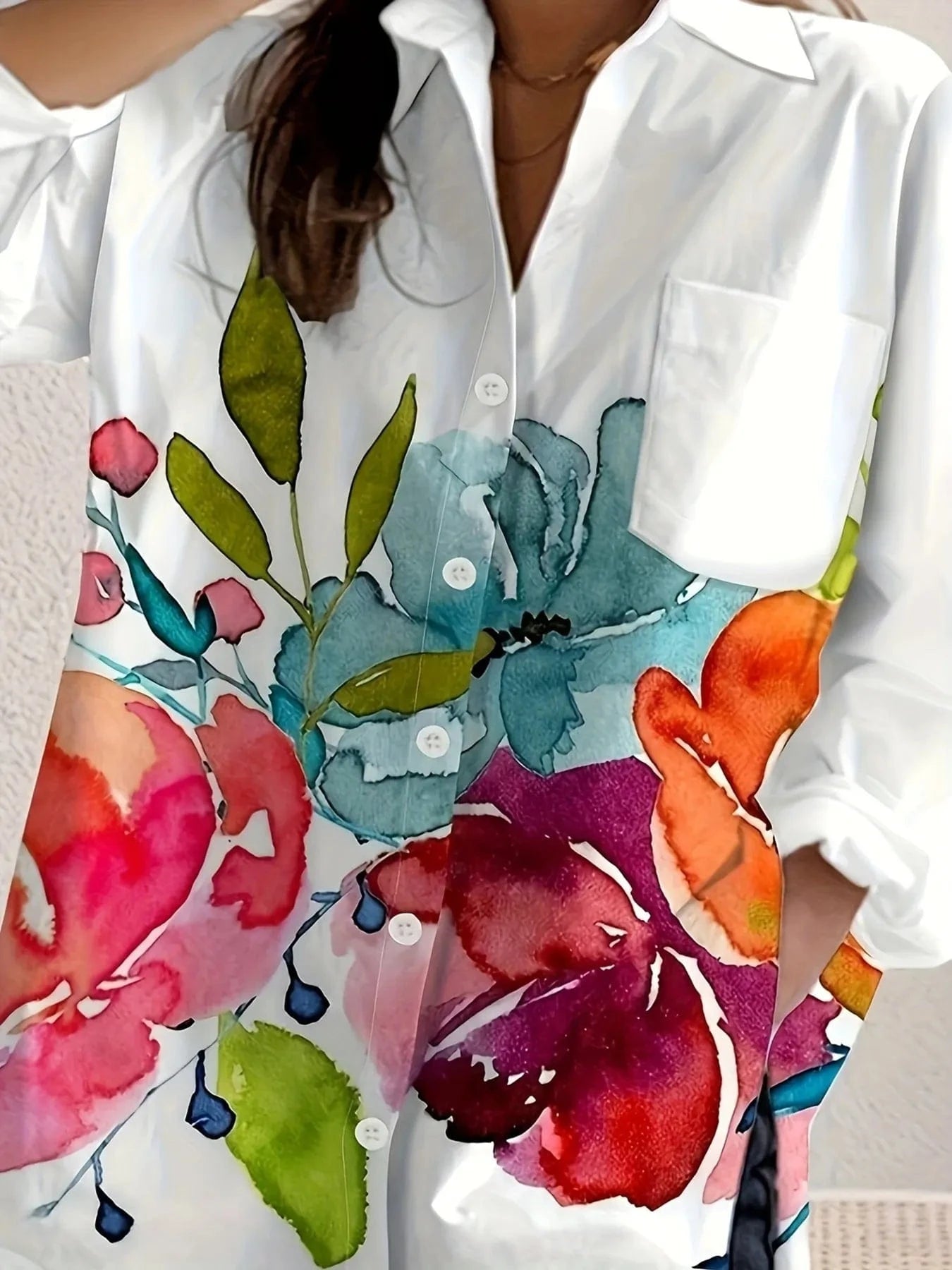 Printed Button Up Long Sleeve Shirt - ShalayeFashion