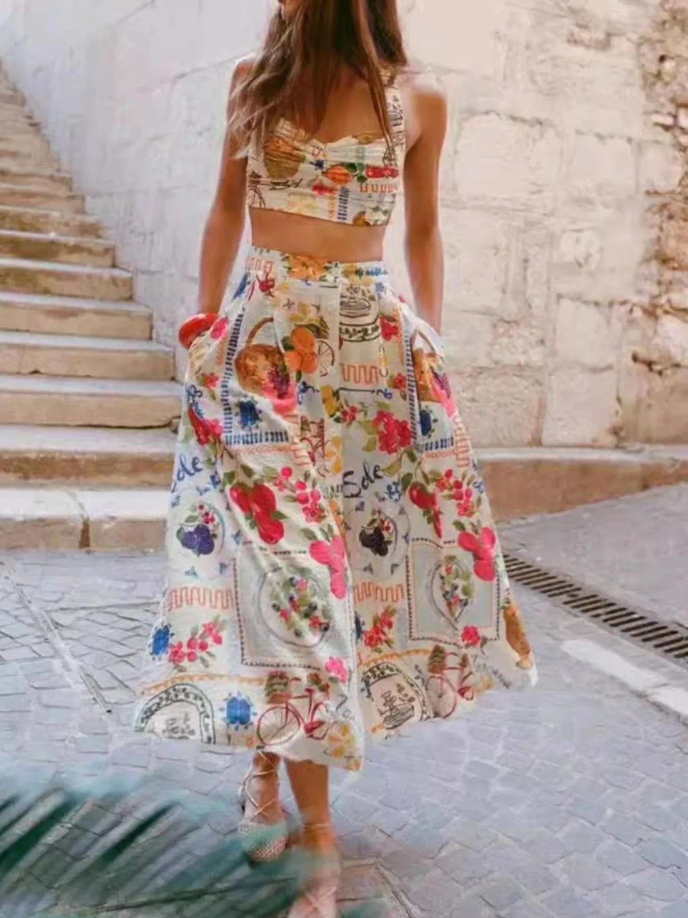 Printed Cami and Skirt Set - ShalayeFashion