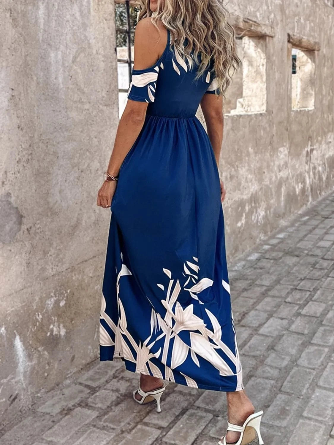 Printed Cold Shoulder Dress - ShalayeFashion