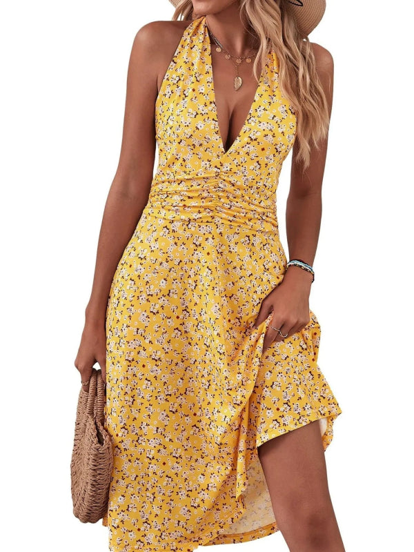 Printed Halter Neck Dress - ShalayeFashion