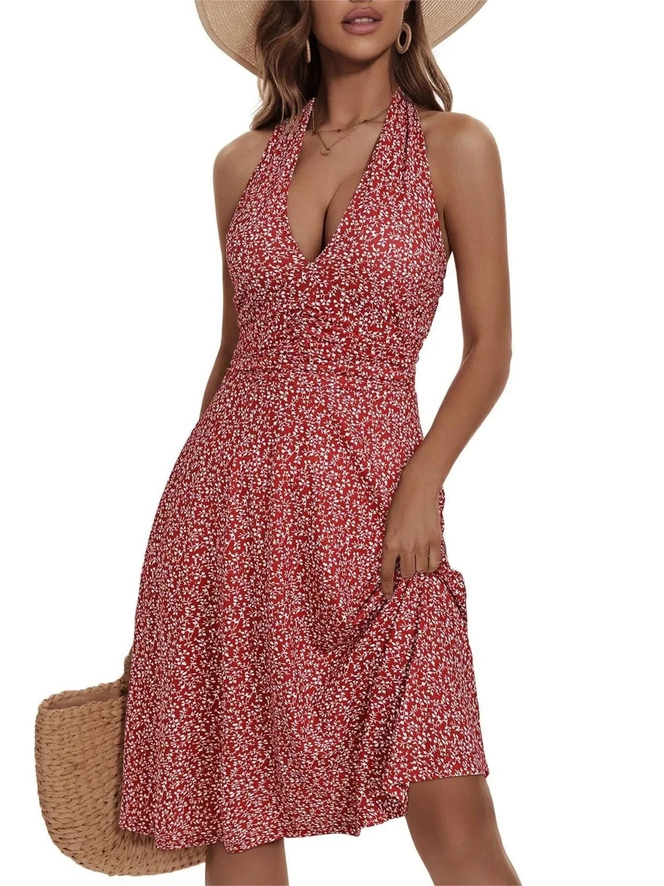 Printed Halter Neck Dress - ShalayeFashion