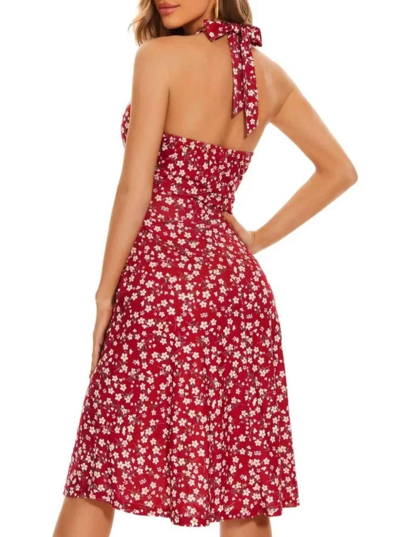 Printed Halter Neck Dress - ShalayeFashion
