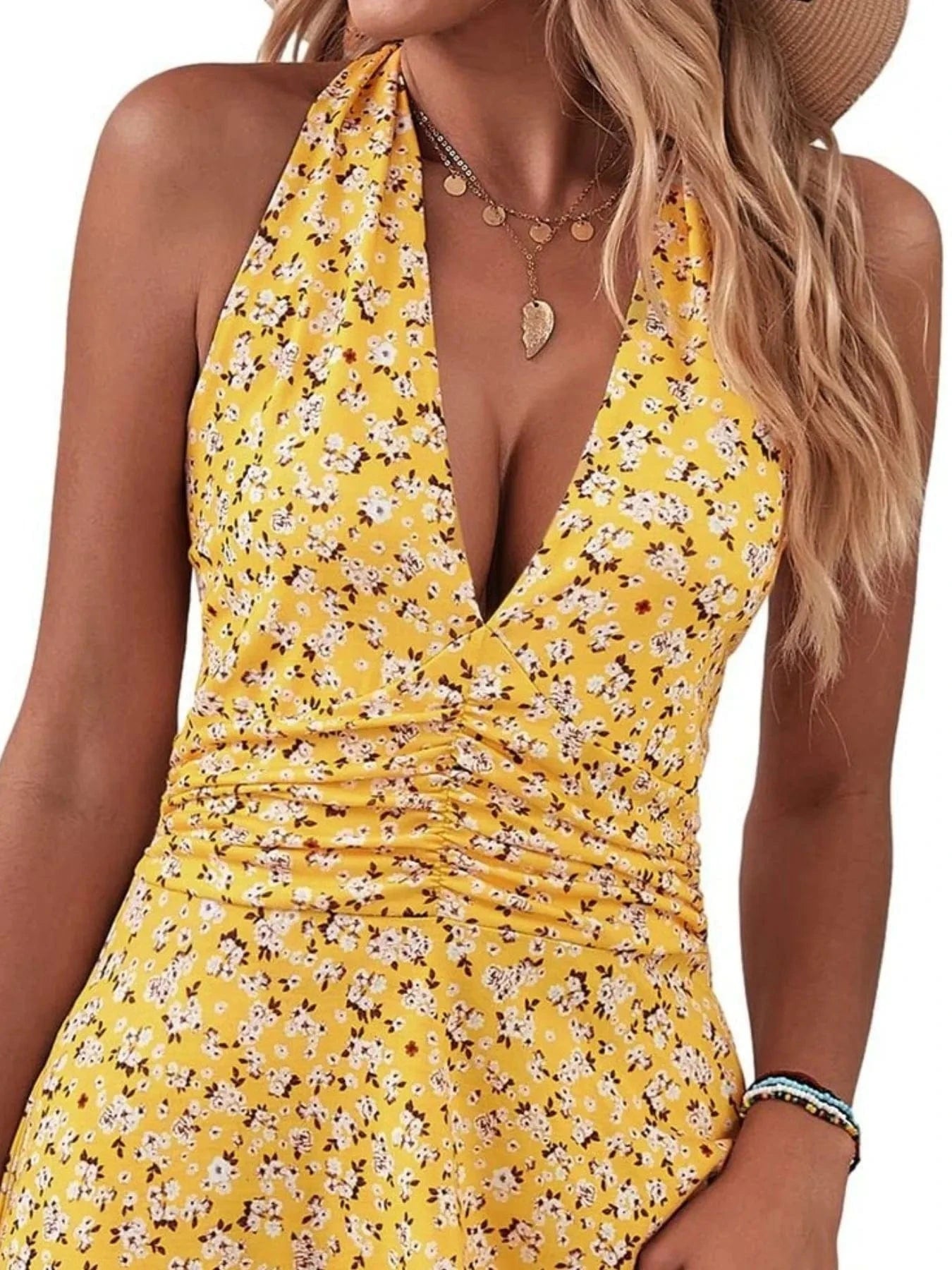 Printed Halter Neck Dress - ShalayeFashion