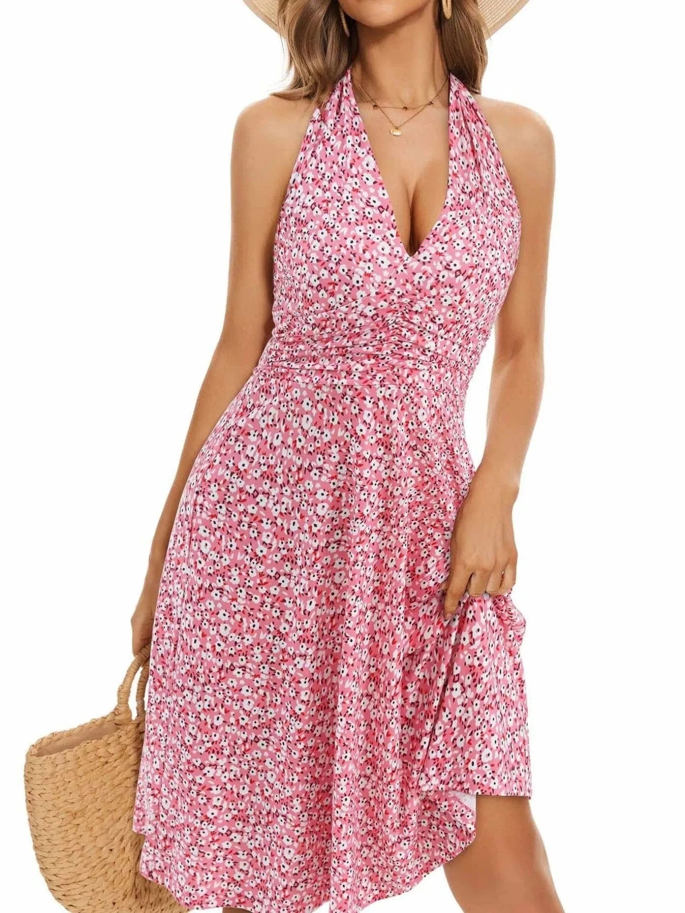 Printed Halter Neck Dress - ShalayeFashion
