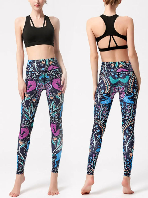 Printed High Waist Active Leggings - ShalayeFashion