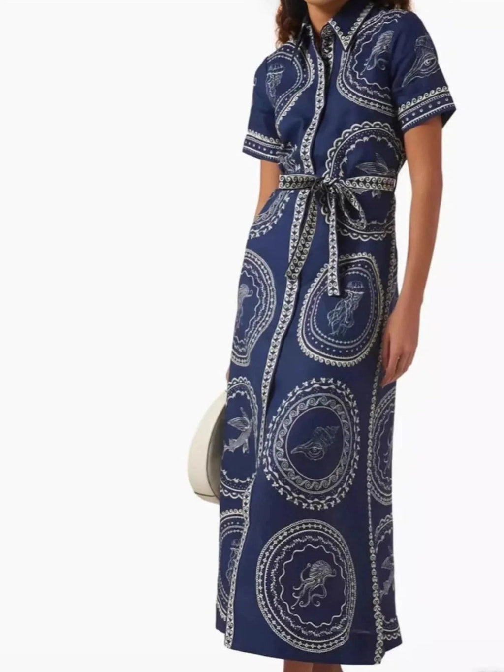 Printed Maxi Shirt Dress with Belt - ShalayeFashion