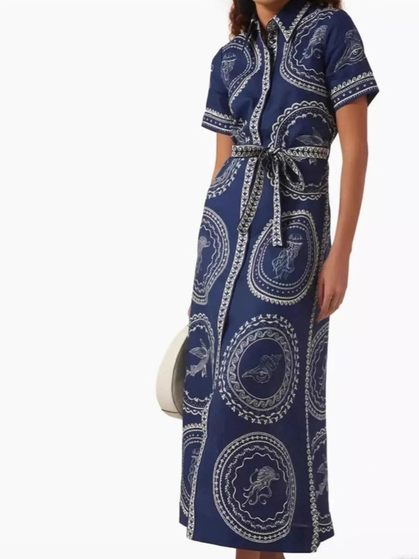 Printed Maxi Shirt Dress with Belt - ShalayeFashion