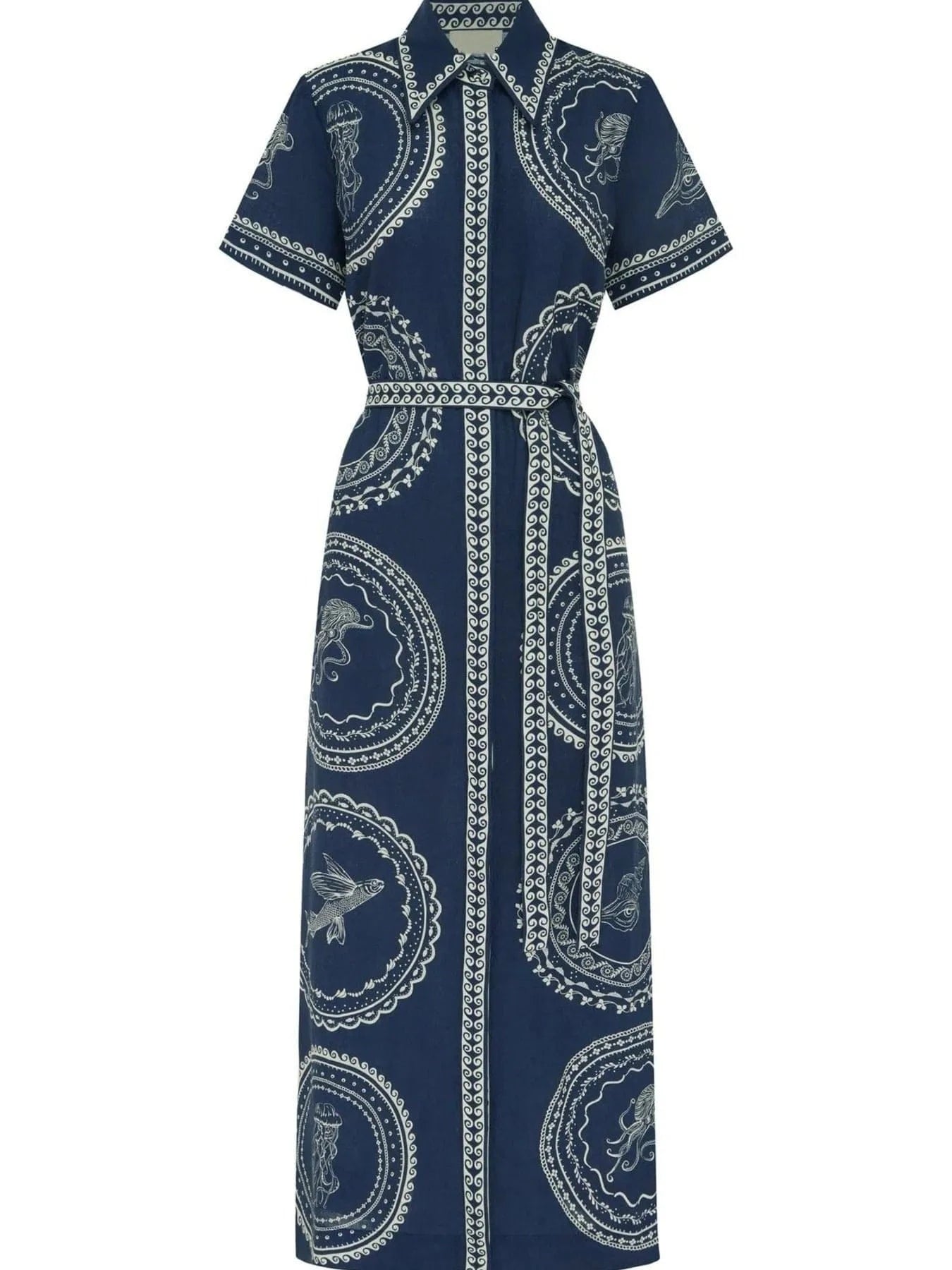 Printed Maxi Shirt Dress with Belt - ShalayeFashion