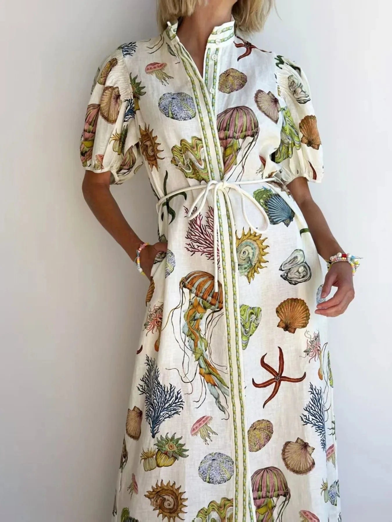 Printed Short Sleeve Shirt Dress - ShalayeFashion