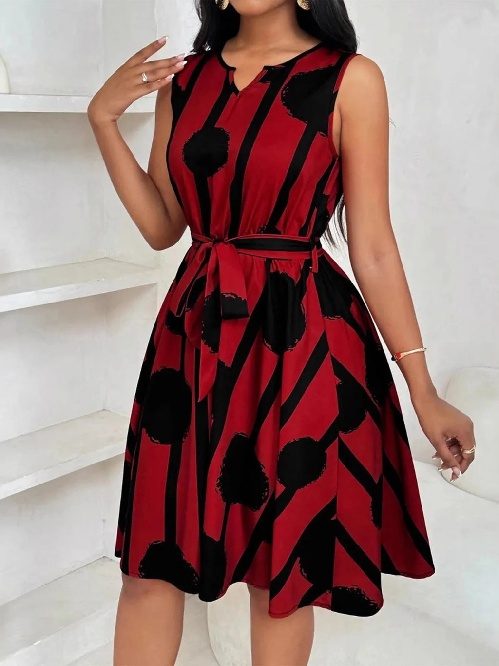 Printed Sleeveless A - Line Dress - ShalayeFashion