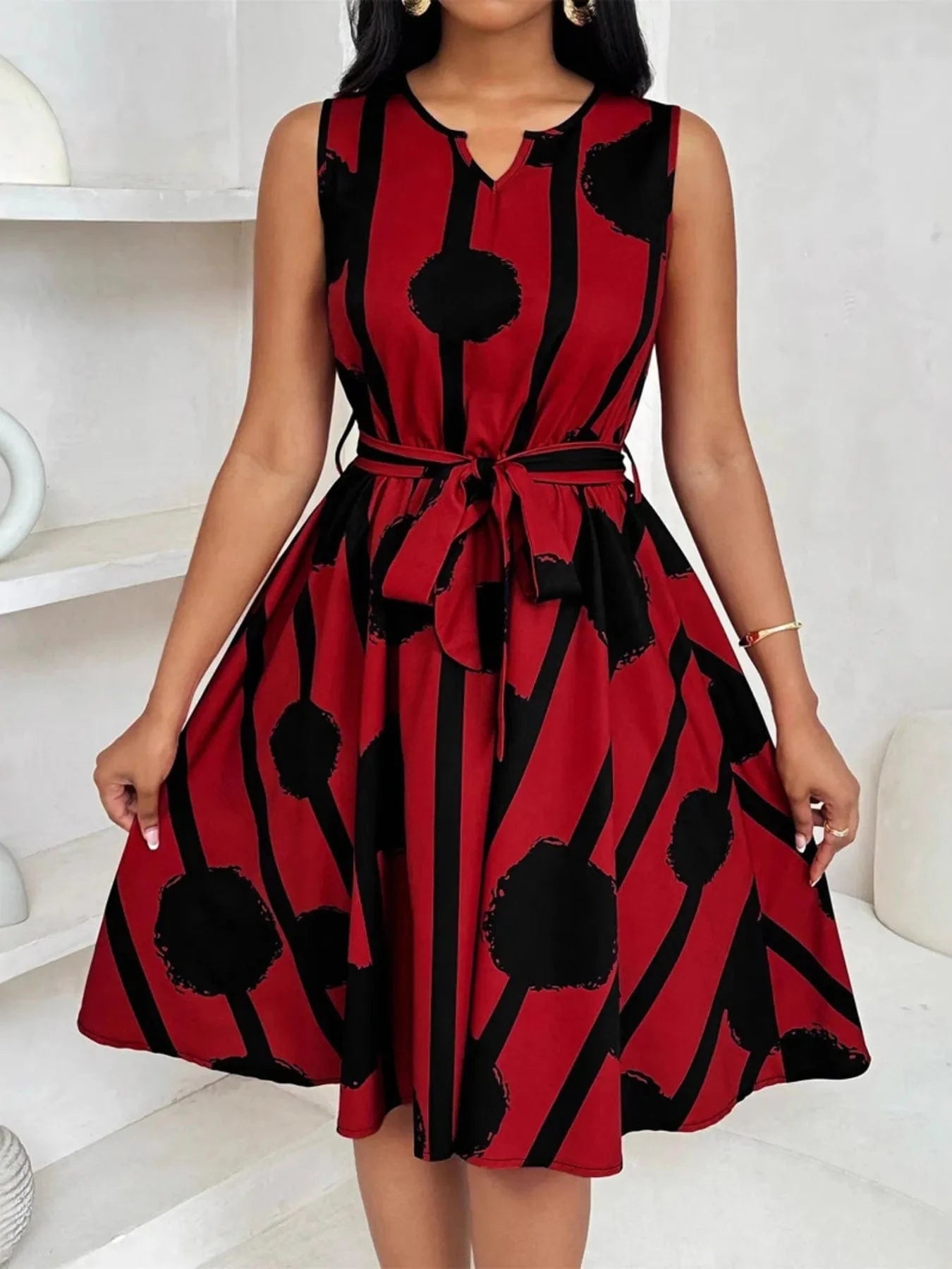 Printed Sleeveless A - Line Dress - ShalayeFashion
