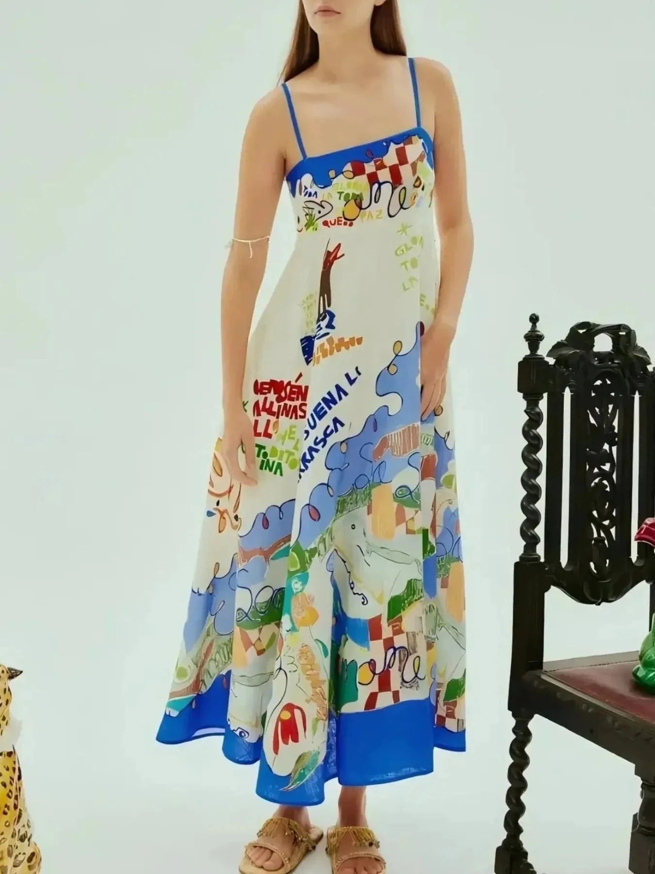 Printed Square Neck Cami Dress - ShalayeFashion