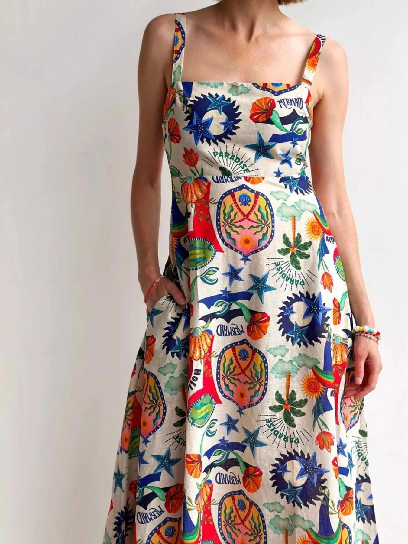 Printed Square Neck Maxi Dress - ShalayeFashion