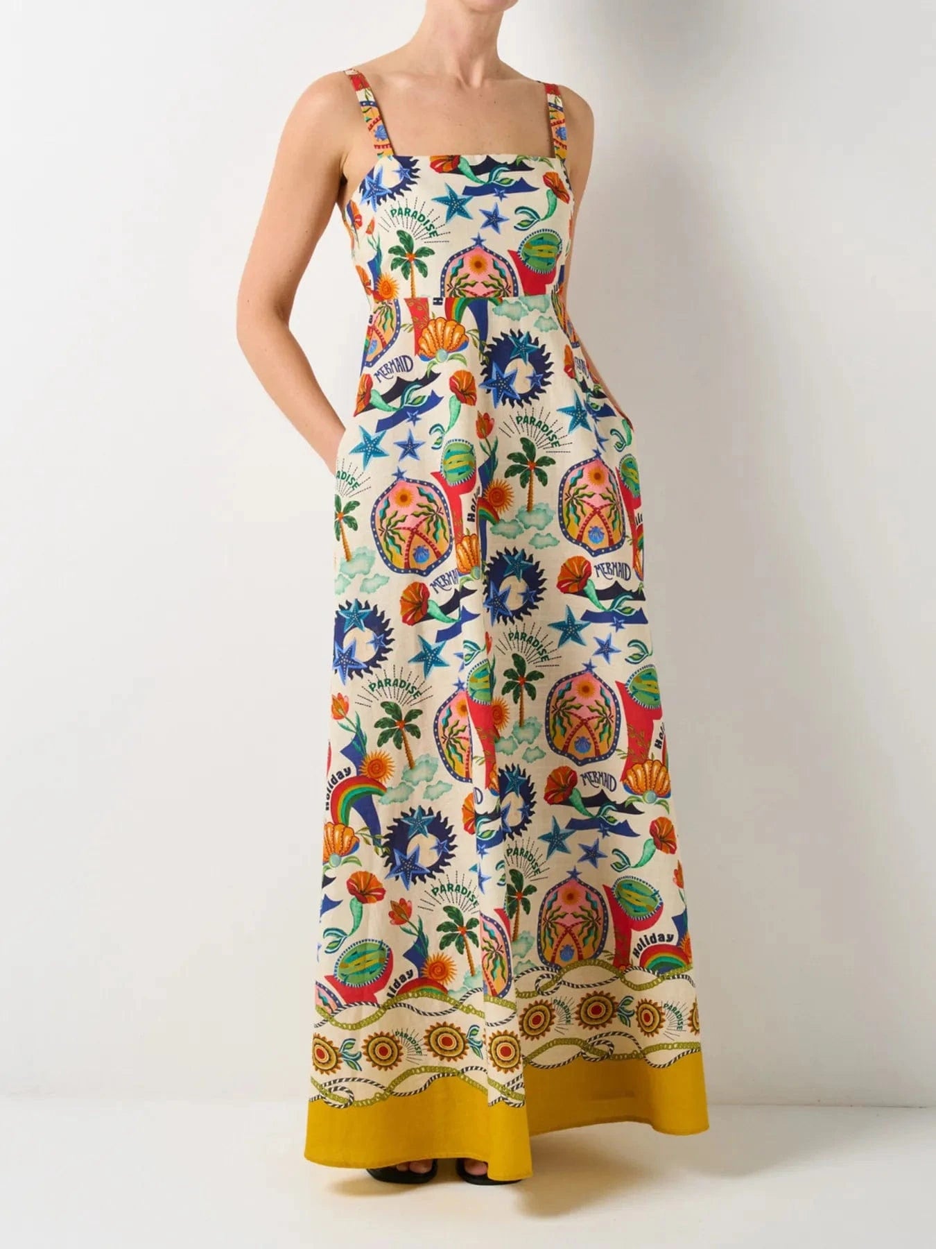 Printed Square Neck Maxi Dress - ShalayeFashion