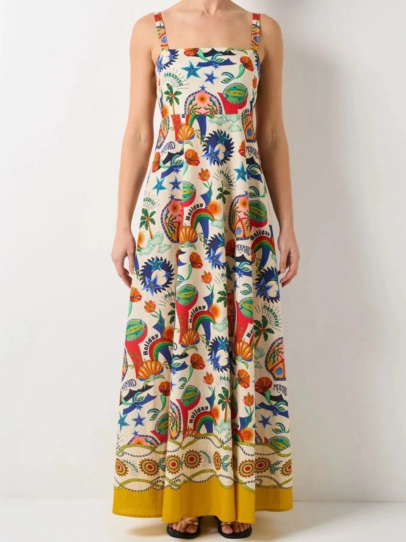 Printed Square Neck Maxi Dress - ShalayeFashion
