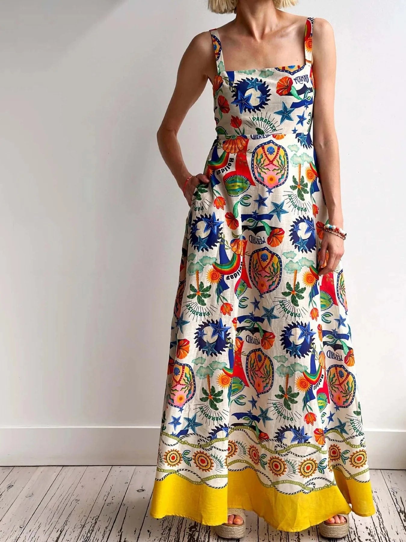 Printed Square Neck Maxi Dress - ShalayeFashion