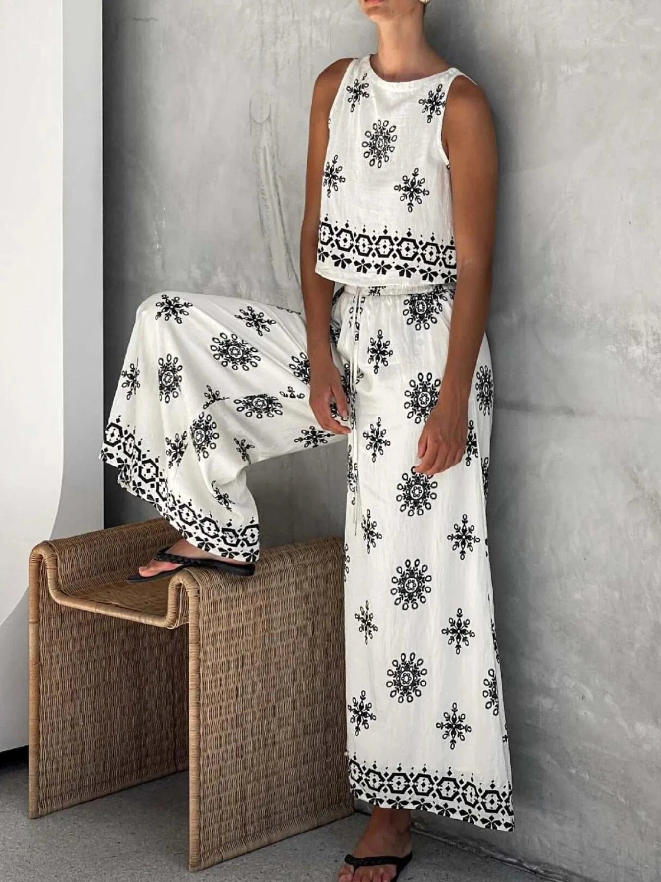 Printed Tank and Pants Set - ShalayeFashion