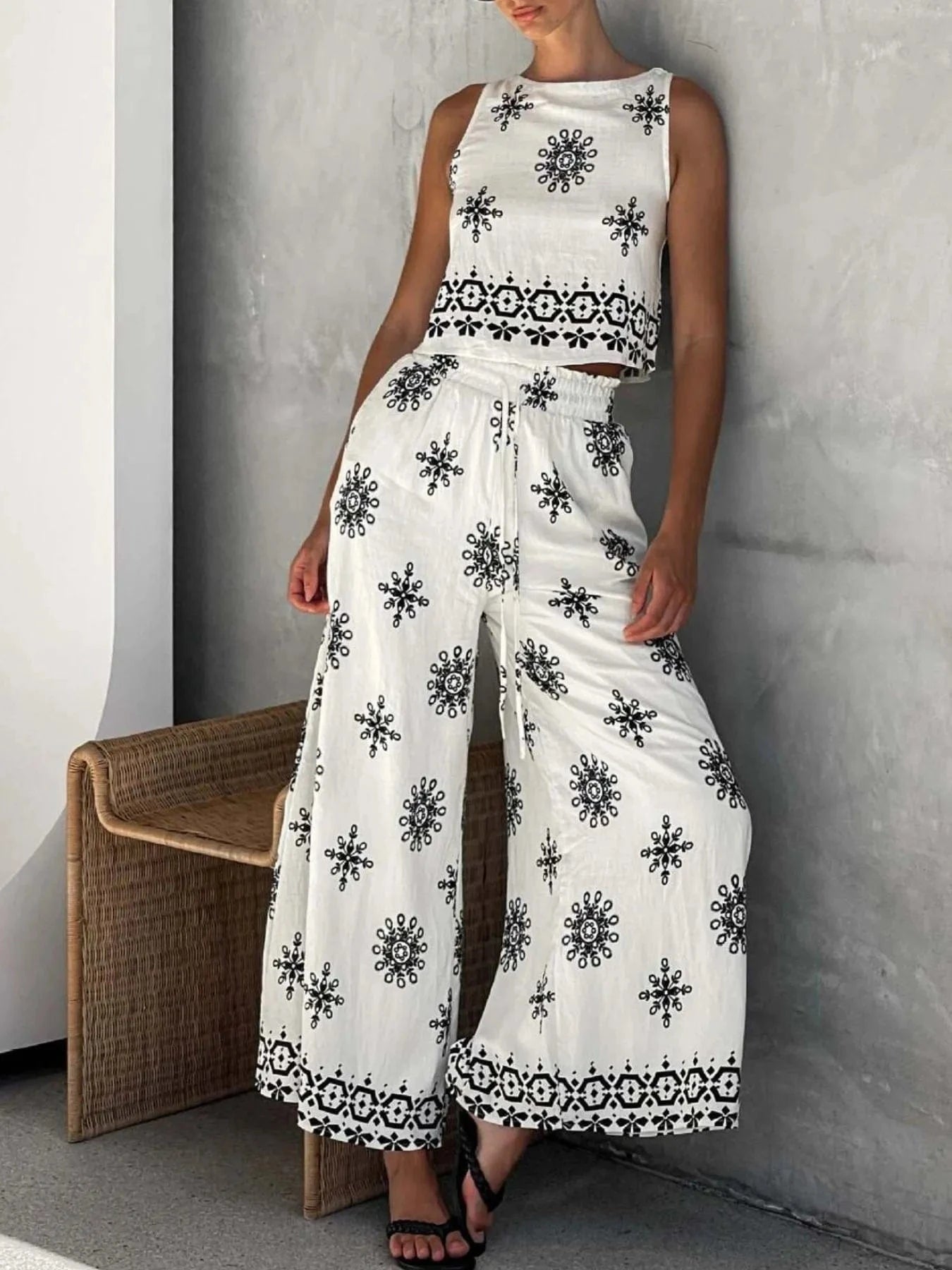 Printed Tank and Pants Set - ShalayeFashion