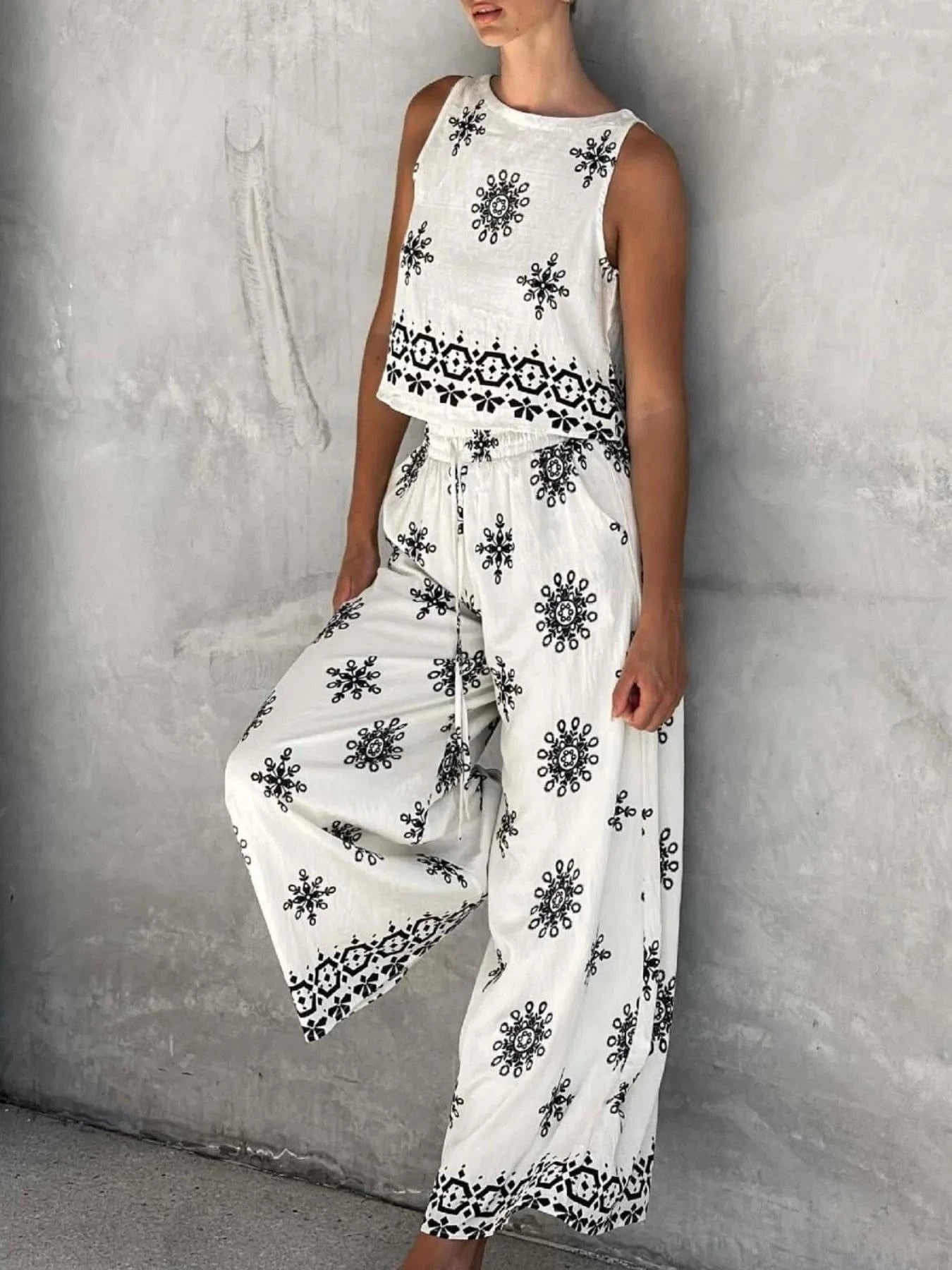 Printed Tank and Pants Set - ShalayeFashion