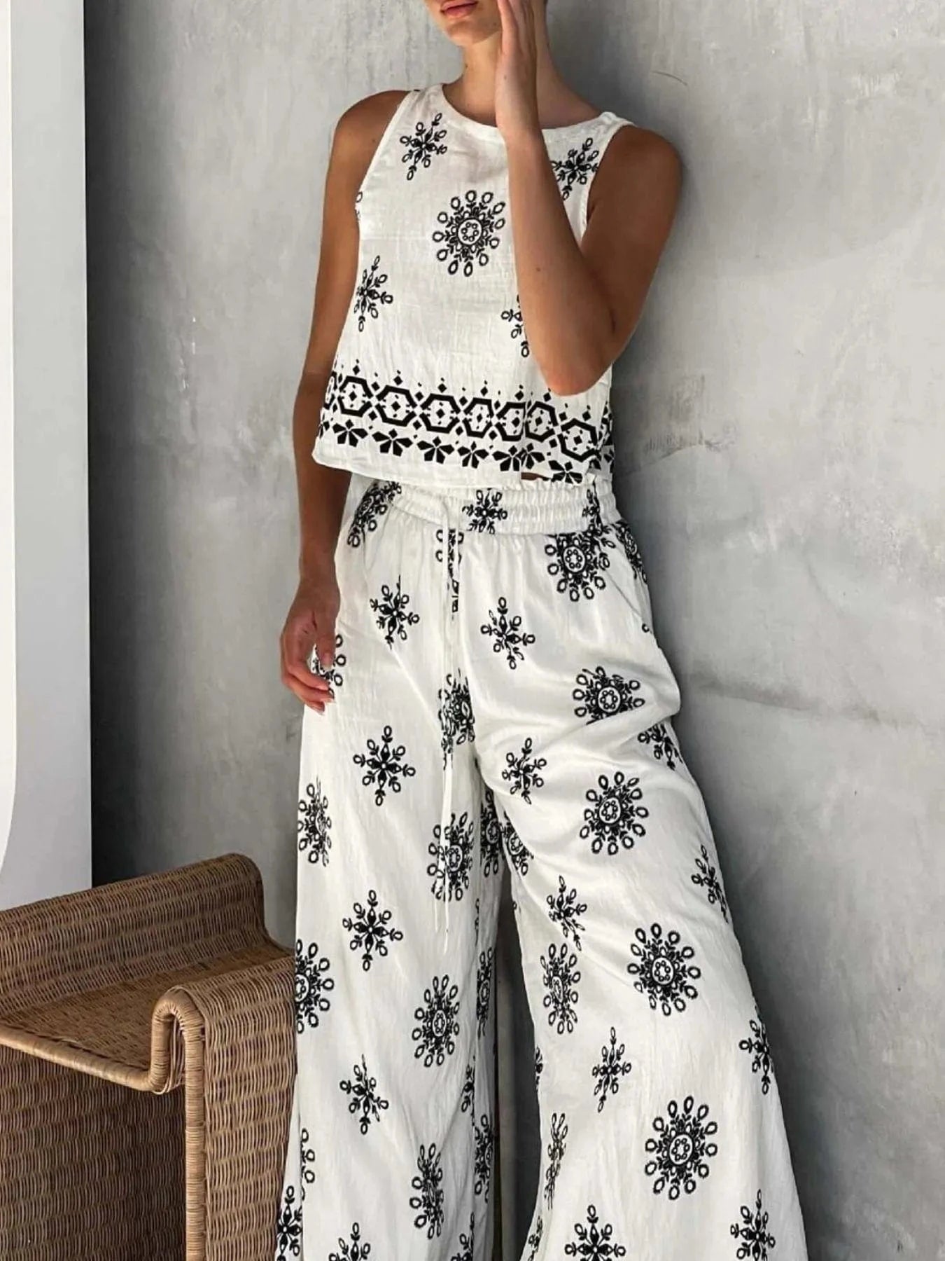 Printed Tank and Pants Set - ShalayeFashion