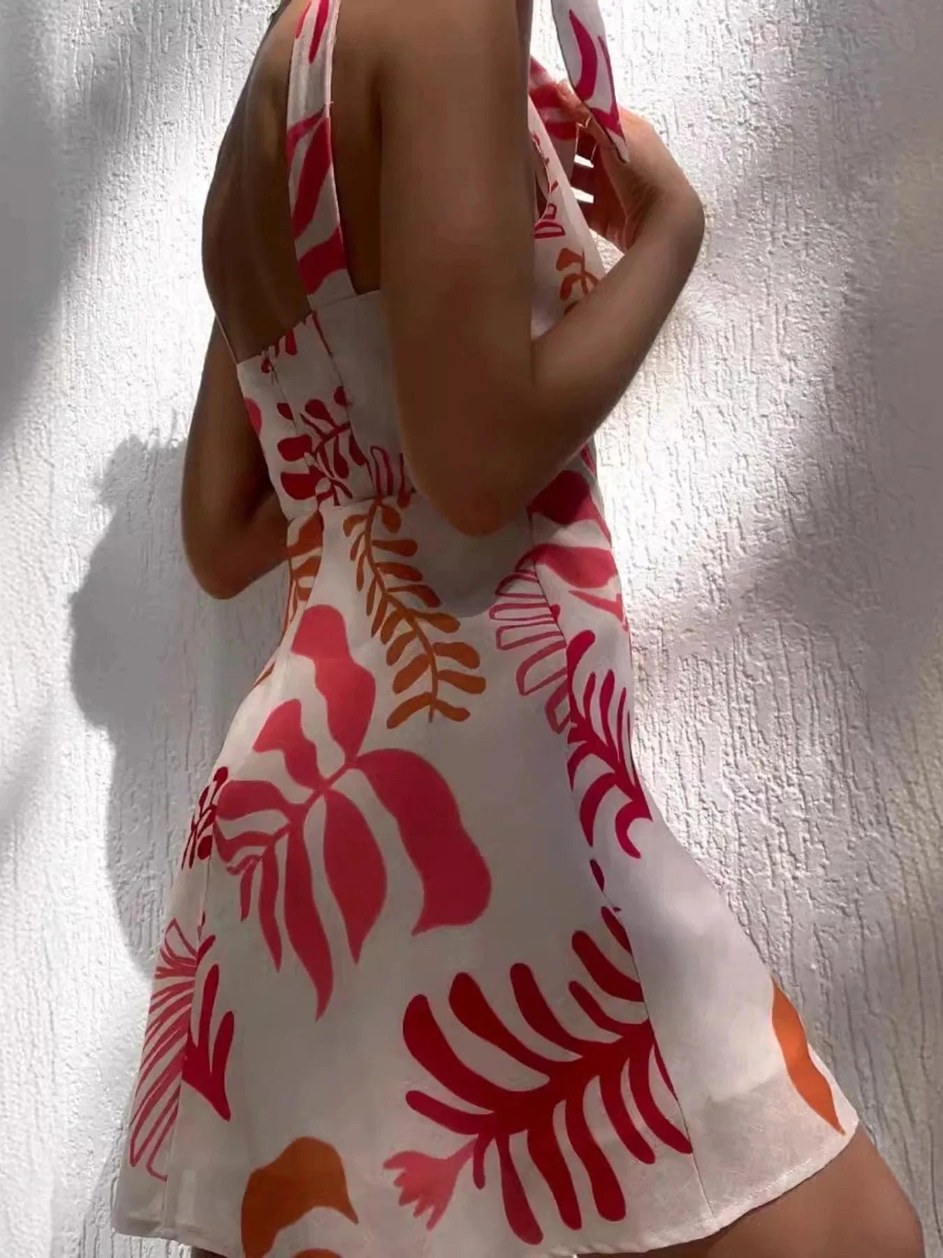Printed Tie - Shoulder Mini Dress - ShalayeFashion