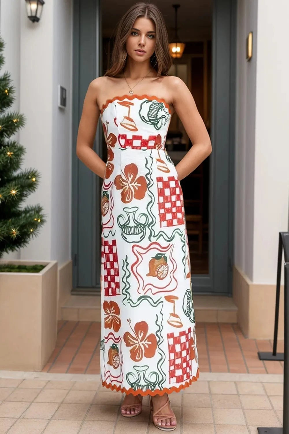 Printed Tube Maxi Dress - ShalayeFashion