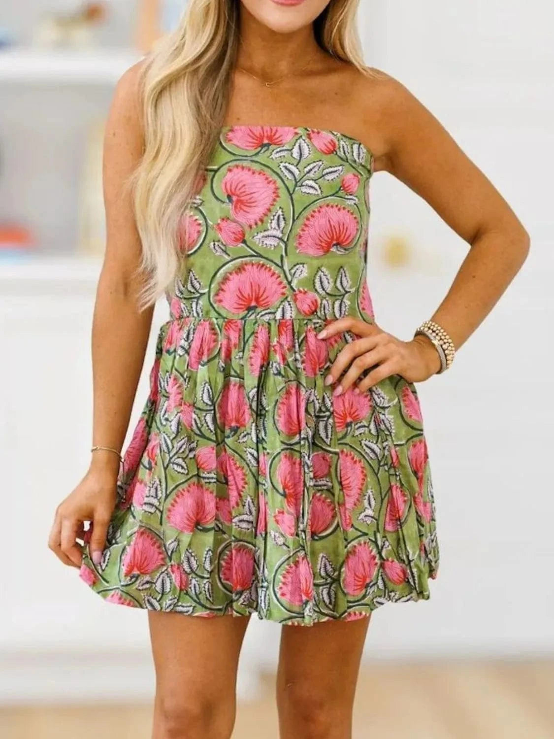 Printed Tube Mini Dress - ShalayeFashion
