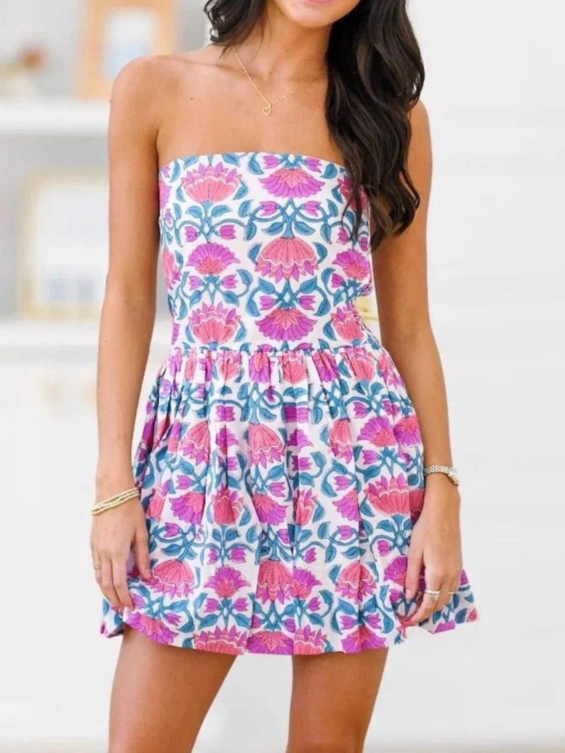 Printed Tube Mini Dress - ShalayeFashion