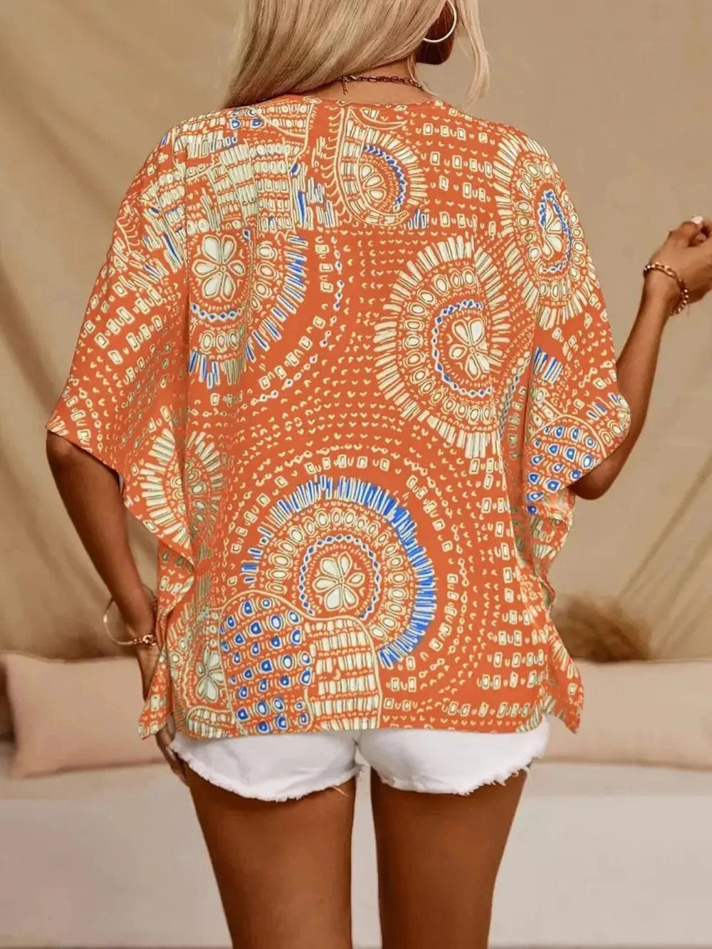 Printed V - Neck Half Sleeve Top - ShalayeFashion
