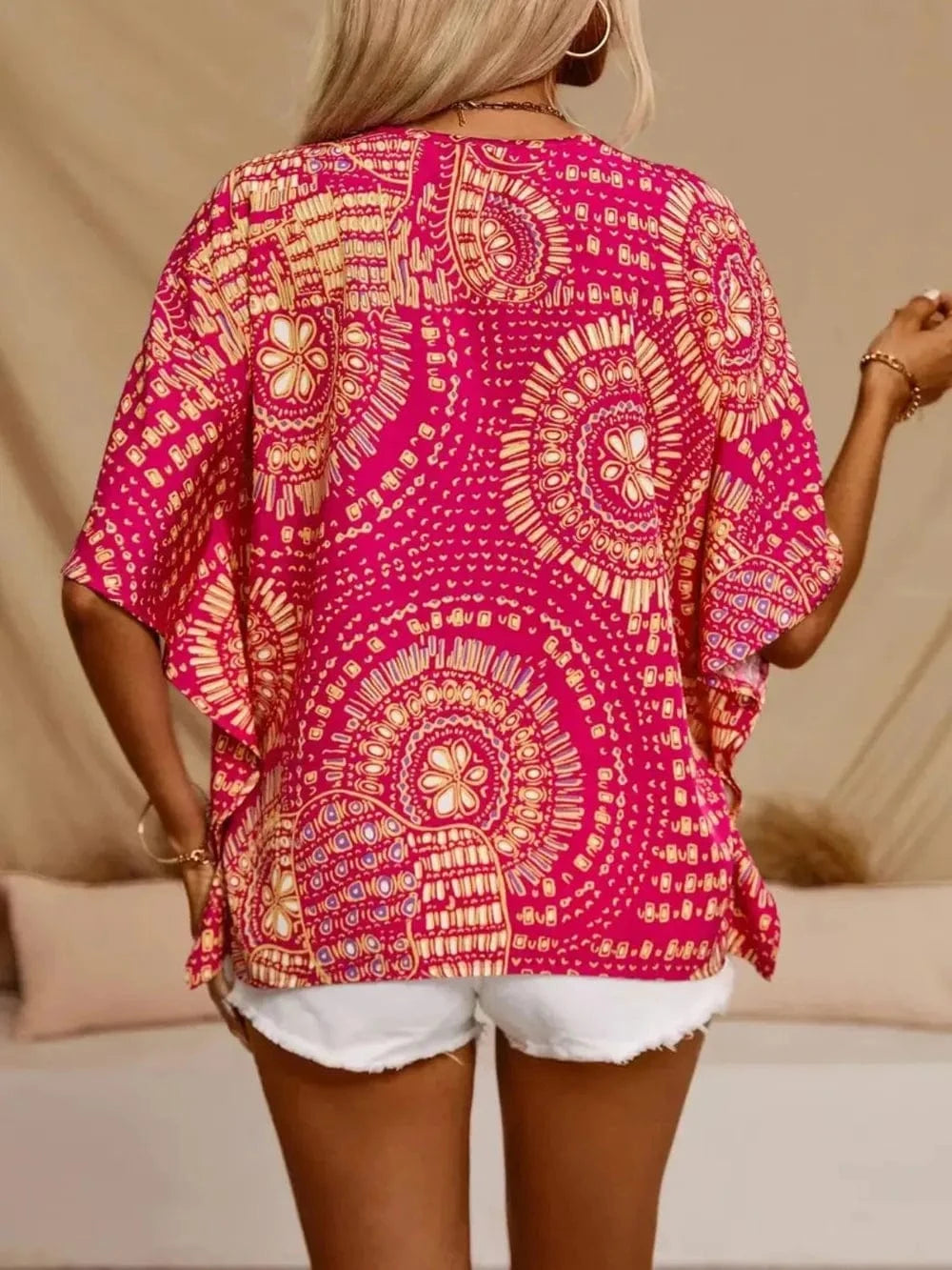 Printed V - Neck Half Sleeve Top - ShalayeFashion