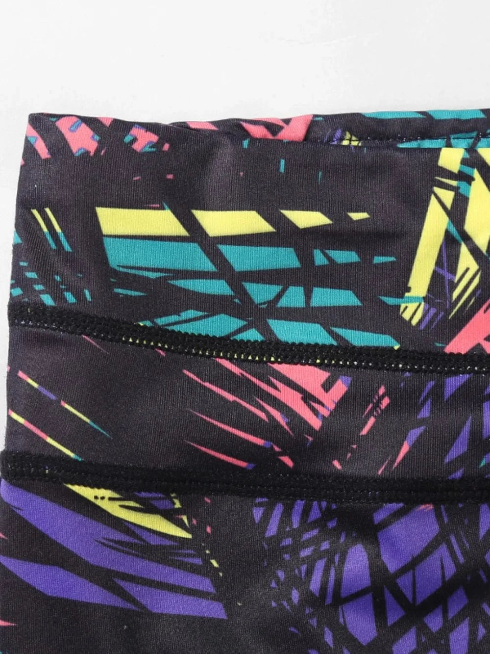 Printed Wide Waistband Active Leggings with Stirrups - ShalayeFashion