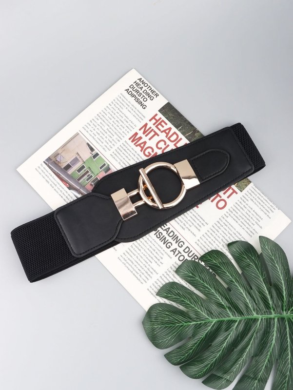 PU Elastic Wide Belt with Alloy Buckle - ShalayeFashion