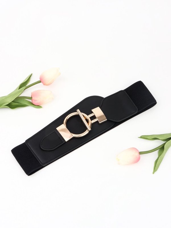 PU Elastic Wide Belt with Alloy Buckle - ShalayeFashion